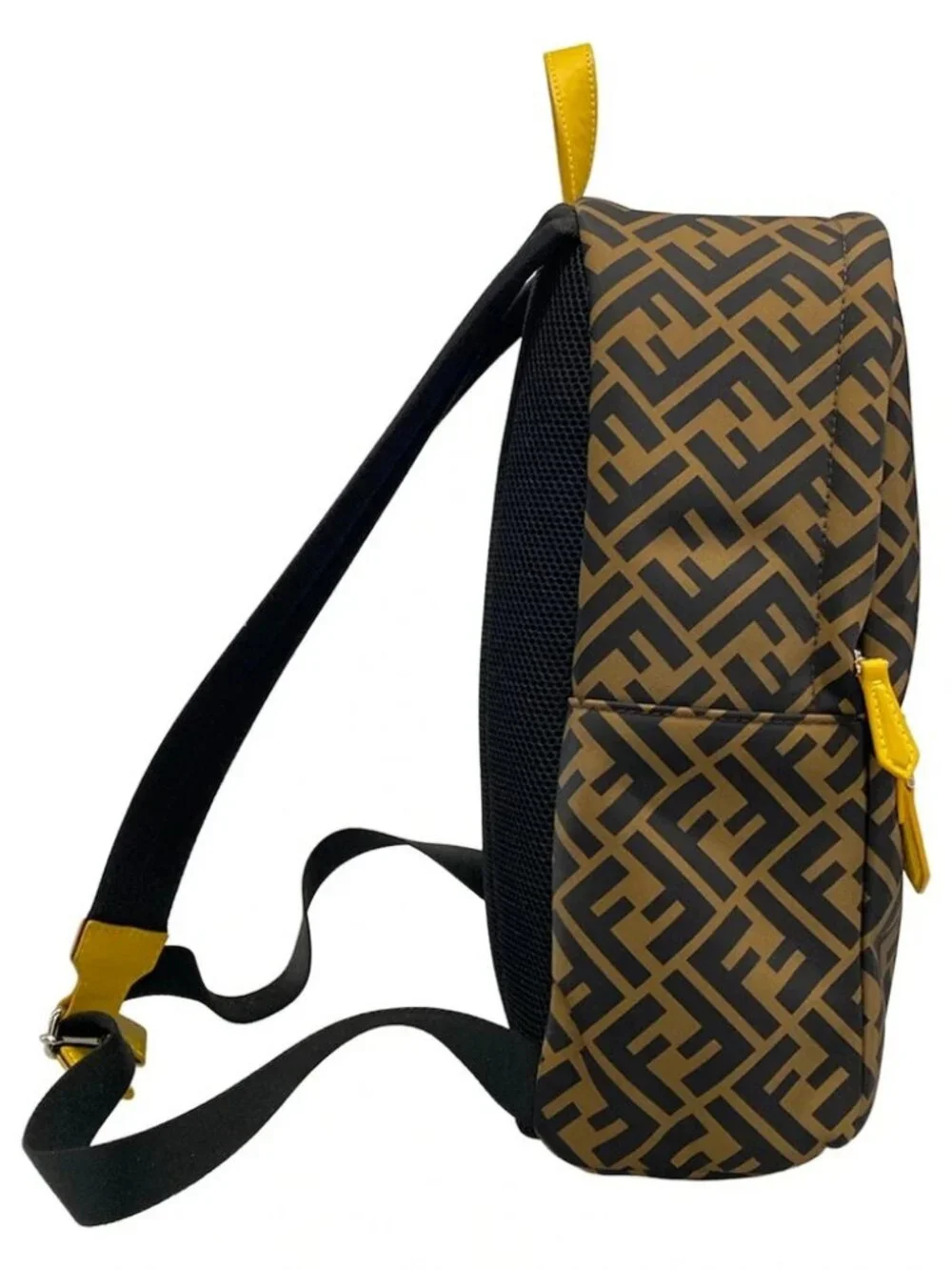 FENDI Zucca 8BZ040 Brown Black Yellow Nylon Leather Backpack